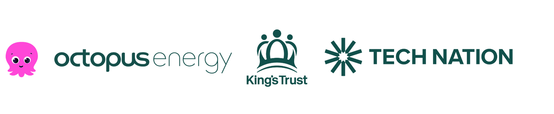 Logos of Octopus Energy, The King's Trust, and Tech Nation in a horizontal line