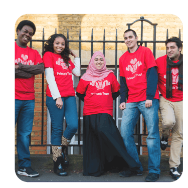 5 people wearing Prince's Trust t-shirts